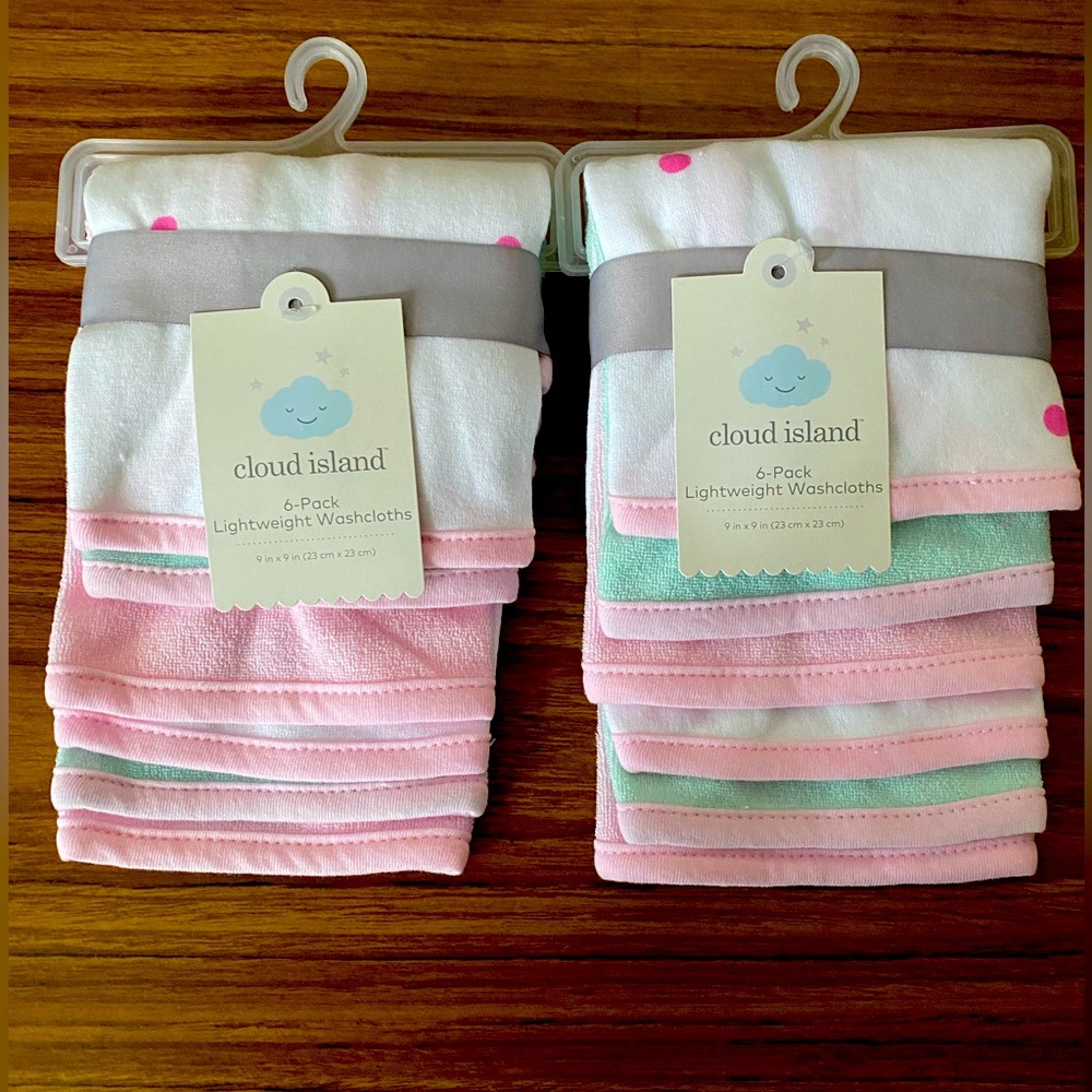 NWT! 2-Pack Cloud Island 12 Piece, Lightweight Infant Washcloths